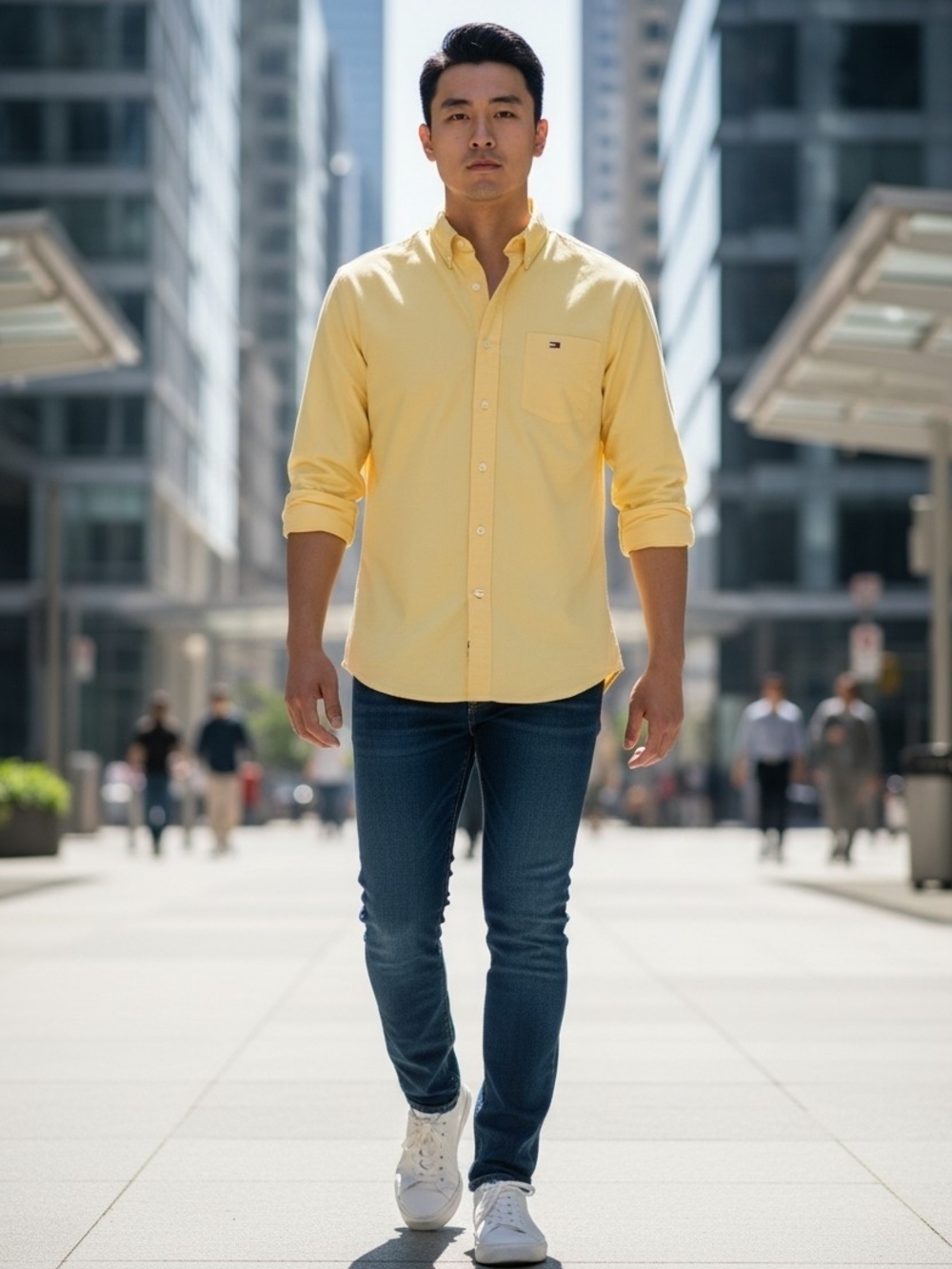 Tommy Hilfiger Yellow Oxford Button-Down Shirt XXL One Pocket Classic Fit